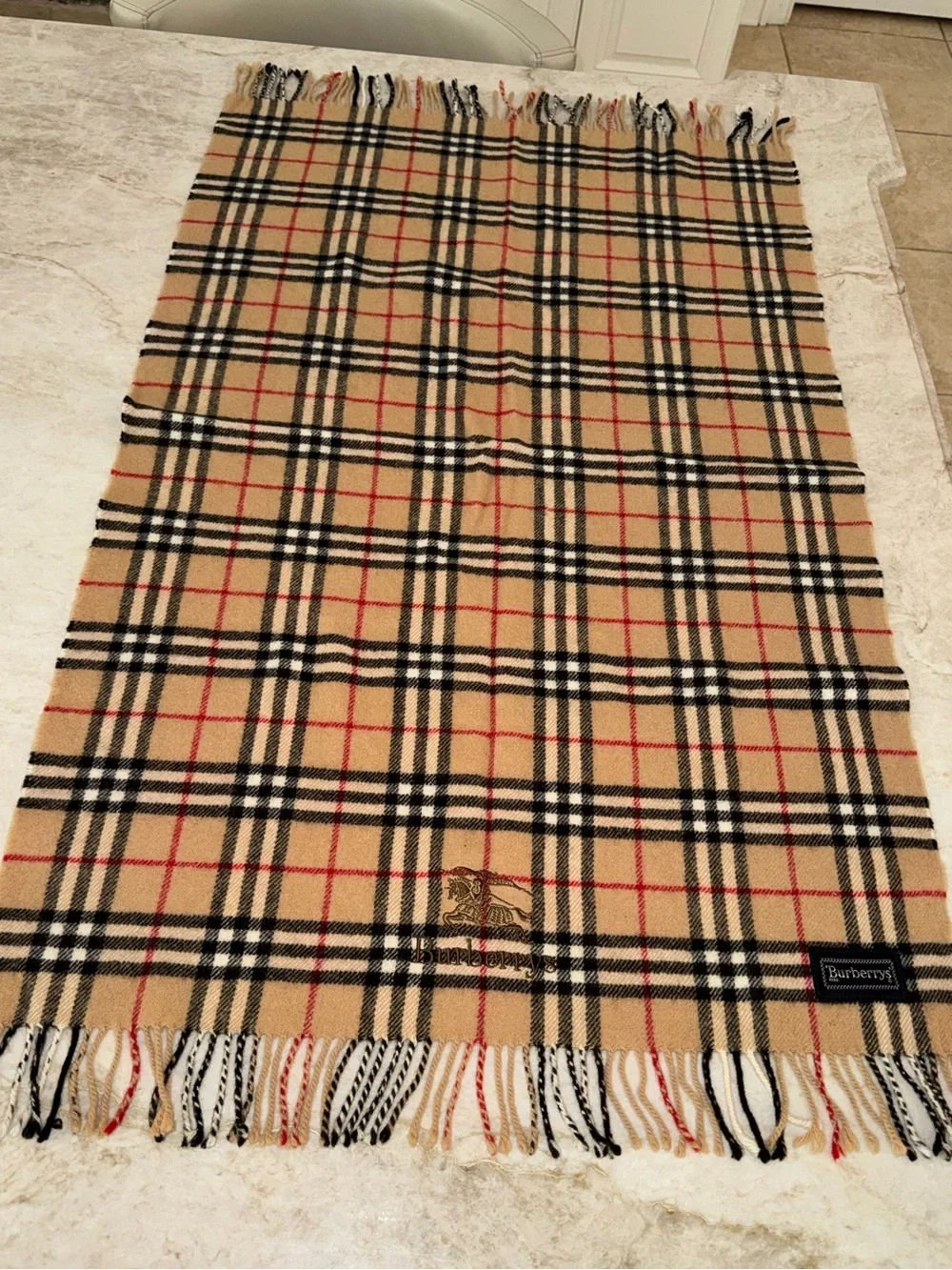 Classic Vintage Burberry Nova Check Wool Scarf with fringed edges